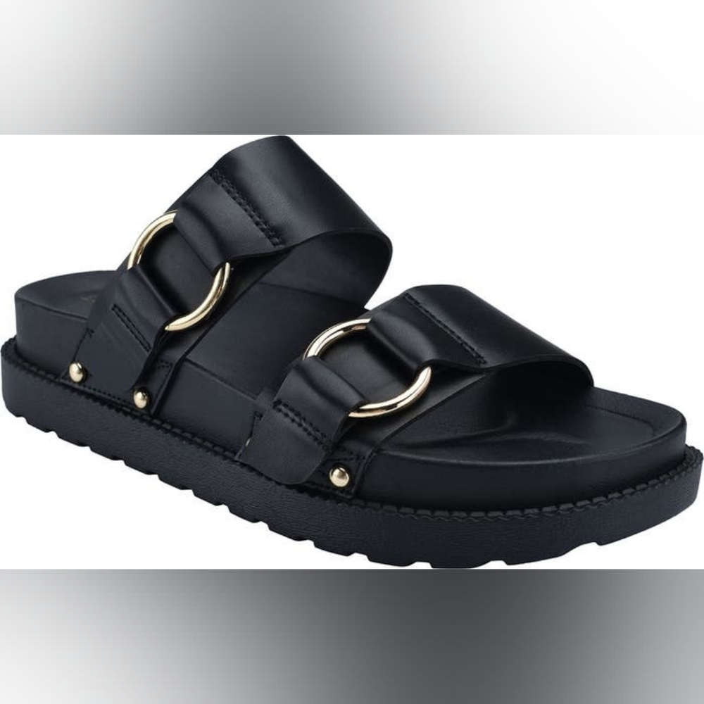 Indigo Rd. Nikkia black lugged sole slip on sandals size 8